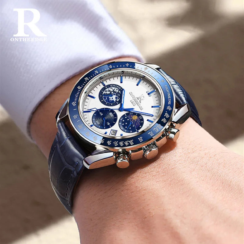 Ruizhiyuan Men’s Chronograph Watch, Panda Daytona Style, Multifunction 6-Hand Big Dial Quartz Wristwatch for Business & Sports Eternal Bloom Co