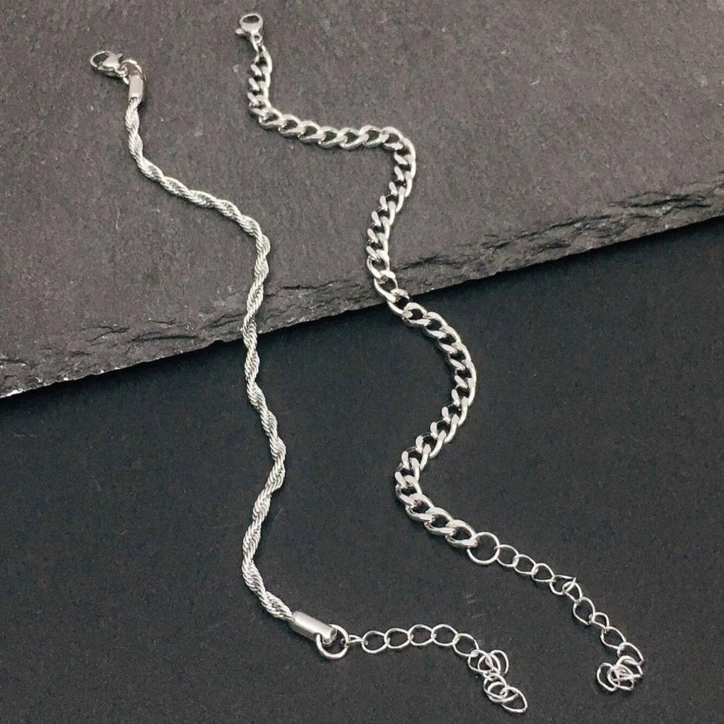 2pcs Men's Chain Bracelets,Stainless Steel Silvery Golden Black Color Twist Rope Chain Wristband,Trendy Cuban Link Chains Gift Eternal Bloom Co