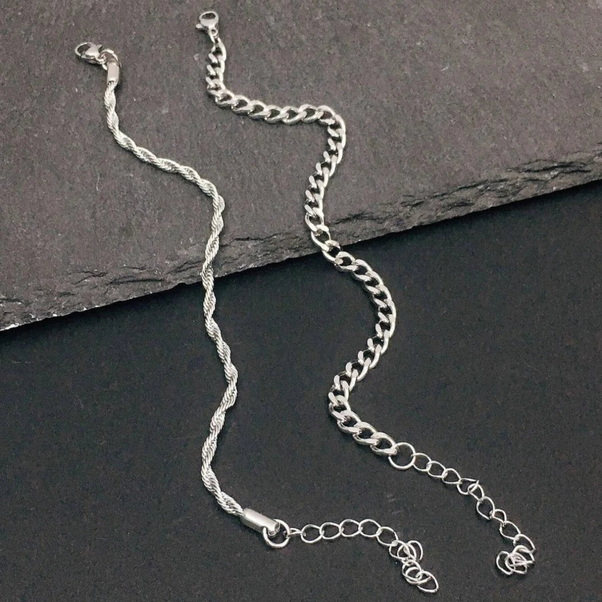 2pcs Men's Chain Bracelets,Stainless Steel Silvery Golden Black Color Twist Rope Chain Wristband,Trendy Cuban Link Chains Gift Eternal Bloom Co
