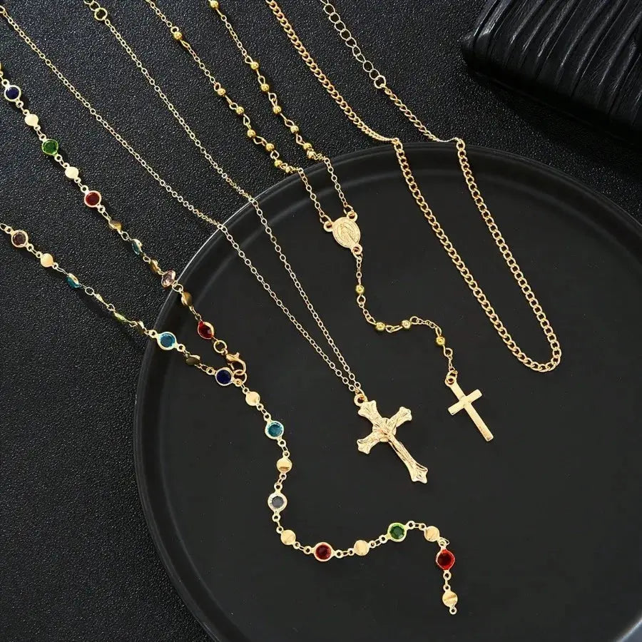 Fashionable and simple women's golden multi-layer stacked necklace with cross decoration, luxurious vintage choker Eternal Bloom Co