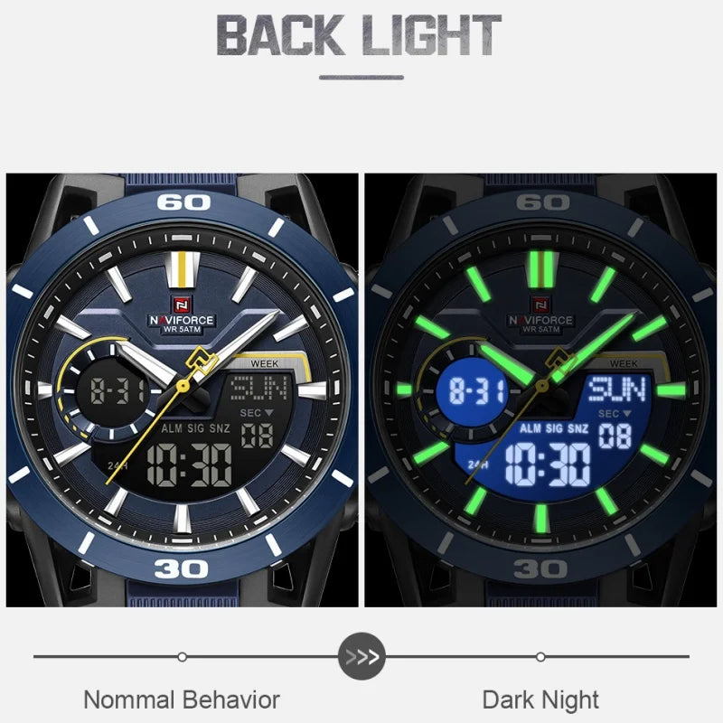 High Quality NAVIFORCE Casual Men Dual Watch Sport Water Resistant Countdown Wristwatch Man chronograph Alarm Clock Reloj Hombre Eternal Bloom Co
