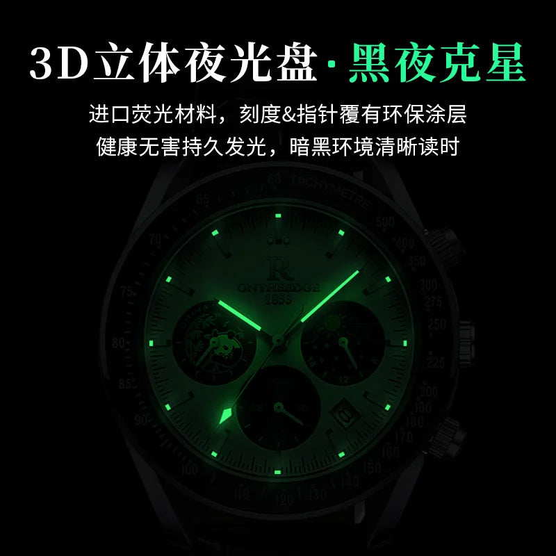 Ruizhiyuan Men’s Chronograph Watch, Panda Daytona Style, Multifunction 6-Hand Big Dial Quartz Wristwatch for Business & Sports Eternal Bloom Co