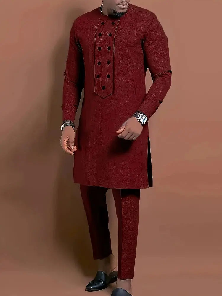 Men's Casual Long-Sleeved Two-Piece Set: Mid-Length Top and Trousers Eternal Bloom Co