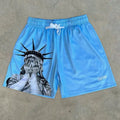 European and American men's summer Statue of Liberty print comfortable breathable drawstring shorts outdoor casual pants Eternal Bloom Co