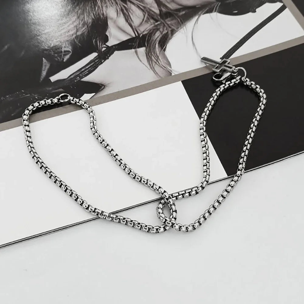 Men's Fashion Double Chain Cross Hollow Wrist Bracelets Lobster Claw Clasp Stainless Steel Bracelet Hip Hop Punk Party Jewelry Eternal Bloom Co
