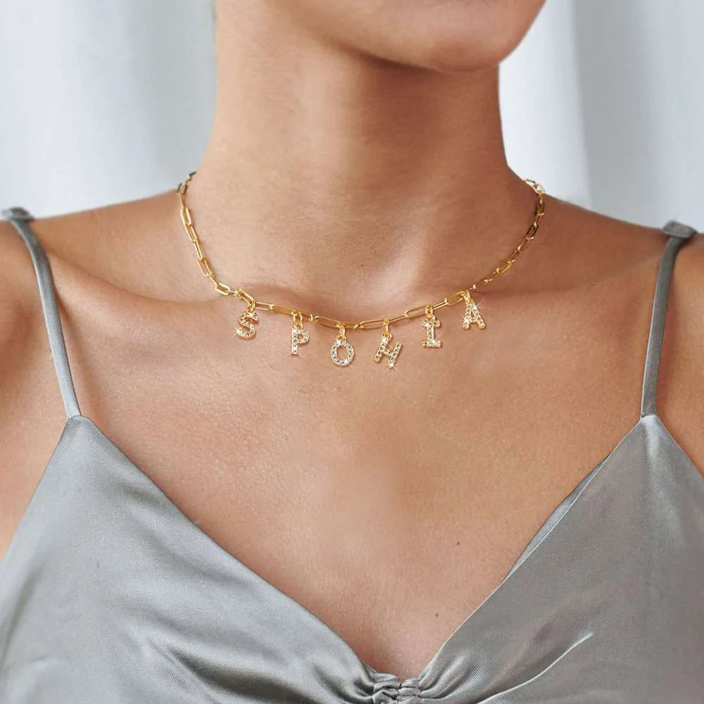 Personalized Initial Name Necklace Stainless Steel Women Alpahbet Letter Pendant ,Initial Collar Statement Charms Gift Eternal Bloom Co