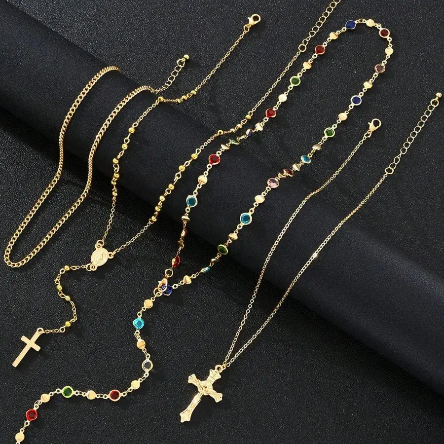 Fashionable and simple women's golden multi-layer stacked necklace with cross decoration, luxurious vintage choker Eternal Bloom Co