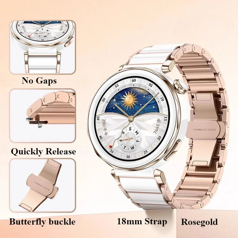For Xiaomi Watch S4 41mm Ceramics Bracelet Strap 18mm Slim Women Watchband For Garmin Venu 4 41mm/Venu 2S 3S/Huawei GT6 5 4 41mm Eternal Bloom Co