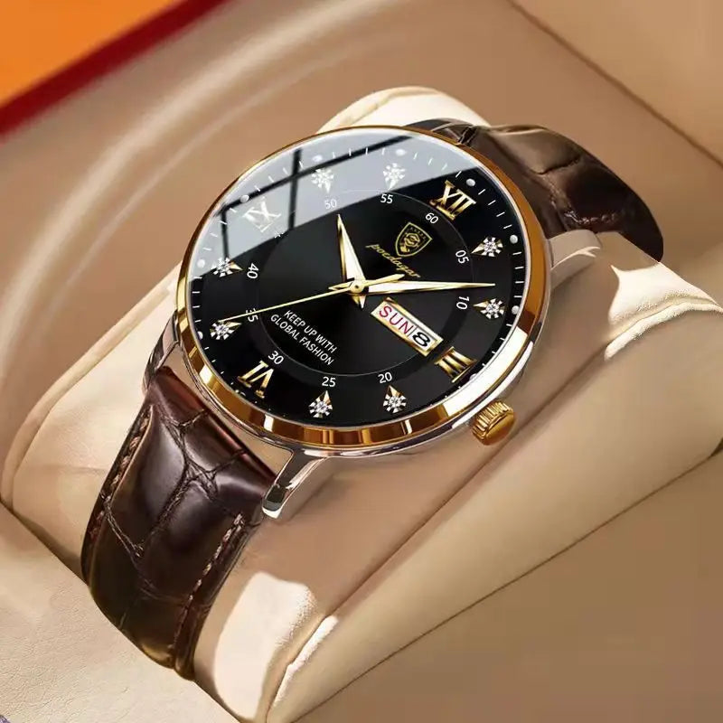 POEDAGAR Luxury Brand Men Watches Waterproof Luminous Leather Quartz Man Wristwatch Casual Sports Military Watch For Men relogio Eternal Bloom Co