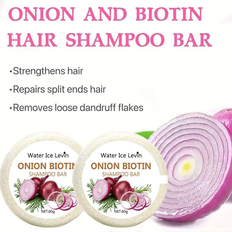 Onion Biotin Shampoo Bar. Strengthens Hair, Repairs Split Ends, Removes Dandruff. Pure Natural Care. 60g. Eternal Bloom Co