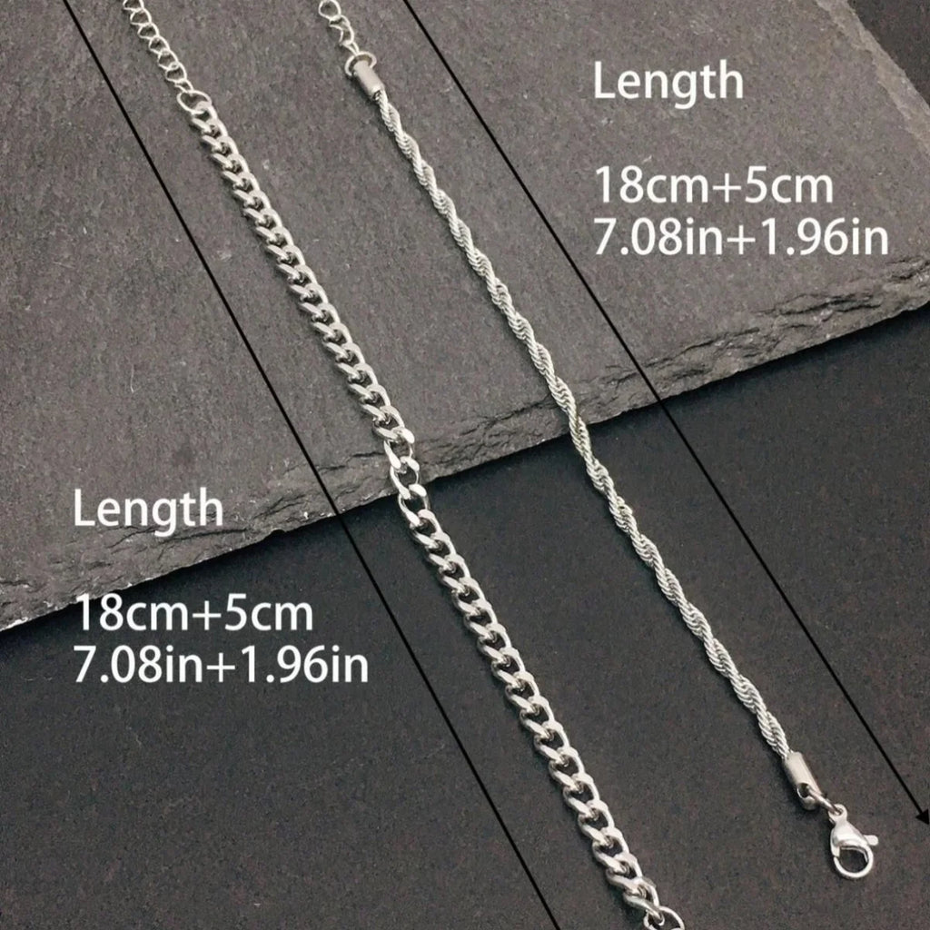 2pcs Men's Chain Bracelets,Stainless Steel Silvery Golden Black Color Twist Rope Chain Wristband,Trendy Cuban Link Chains Gift Eternal Bloom Co