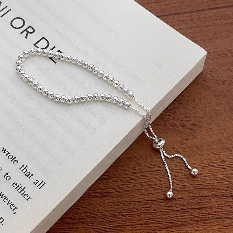 100% Solid 925 Sterling Silver Metal Bracelets for Women Men Beads Adjuatable Handmade Simple Bracelet Birthday Christmas Gift Eternal Bloom Co