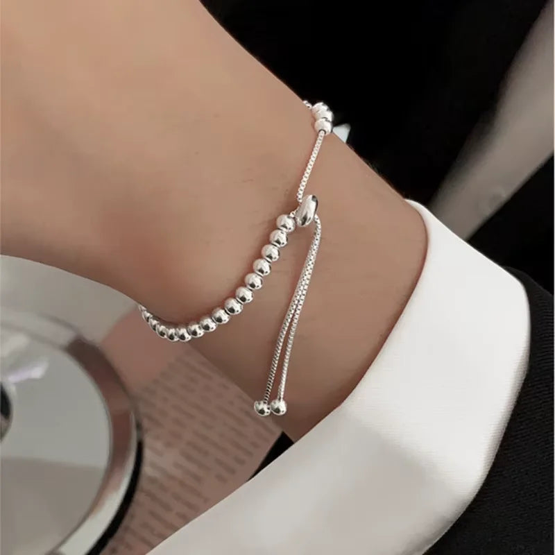 100% Solid 925 Sterling Silver Metal Bracelets for Women Men Beads Adjuatable Handmade Simple Bracelet Birthday Christmas Gift Eternal Bloom Co