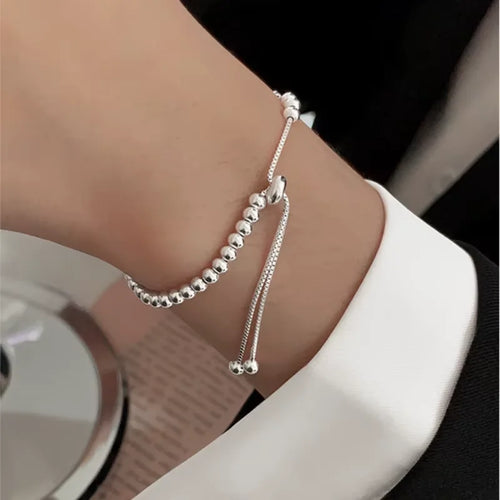 100% Solid 925 Sterling Silver Metal Bracelets for Women Men Beads Adjuatable Handmade Simple Bracelet Birthday Christmas Gift Eternal Bloom Co