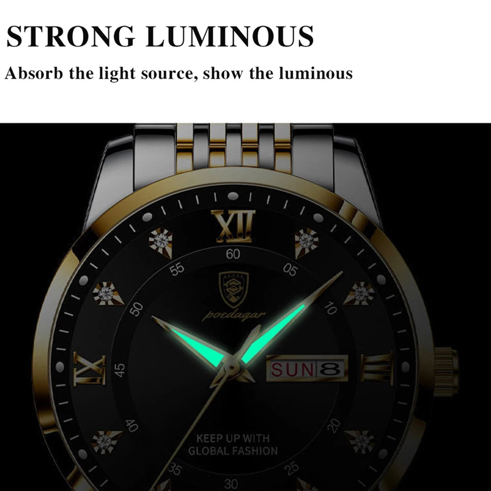 POEDAGAR Luxury Brand Men Watches Waterproof Luminous Leather Quartz Man Wristwatch Casual Sports Military Watch For Men relogio Eternal Bloom Co