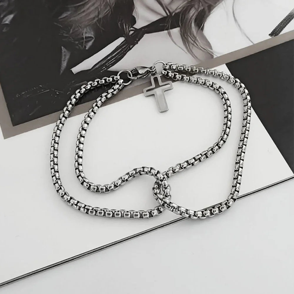 Men's Fashion Double Chain Cross Hollow Wrist Bracelets Lobster Claw Clasp Stainless Steel Bracelet Hip Hop Punk Party Jewelry Eternal Bloom Co