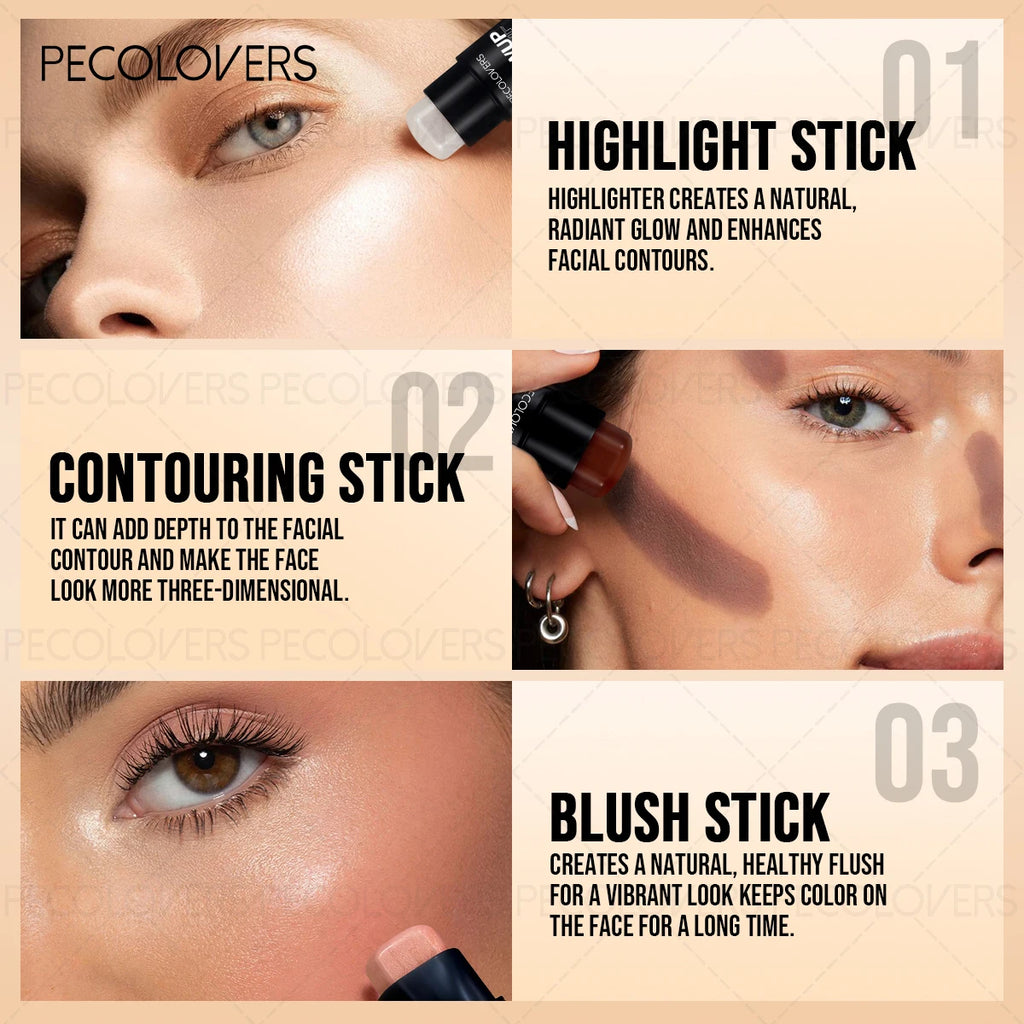 1 Pcs Waterproof Face Highlight Stick, Long-lasting Natural Finish for All Skins, Highlight & Contour & Concealer 3D Face Eternal Bloom Co
