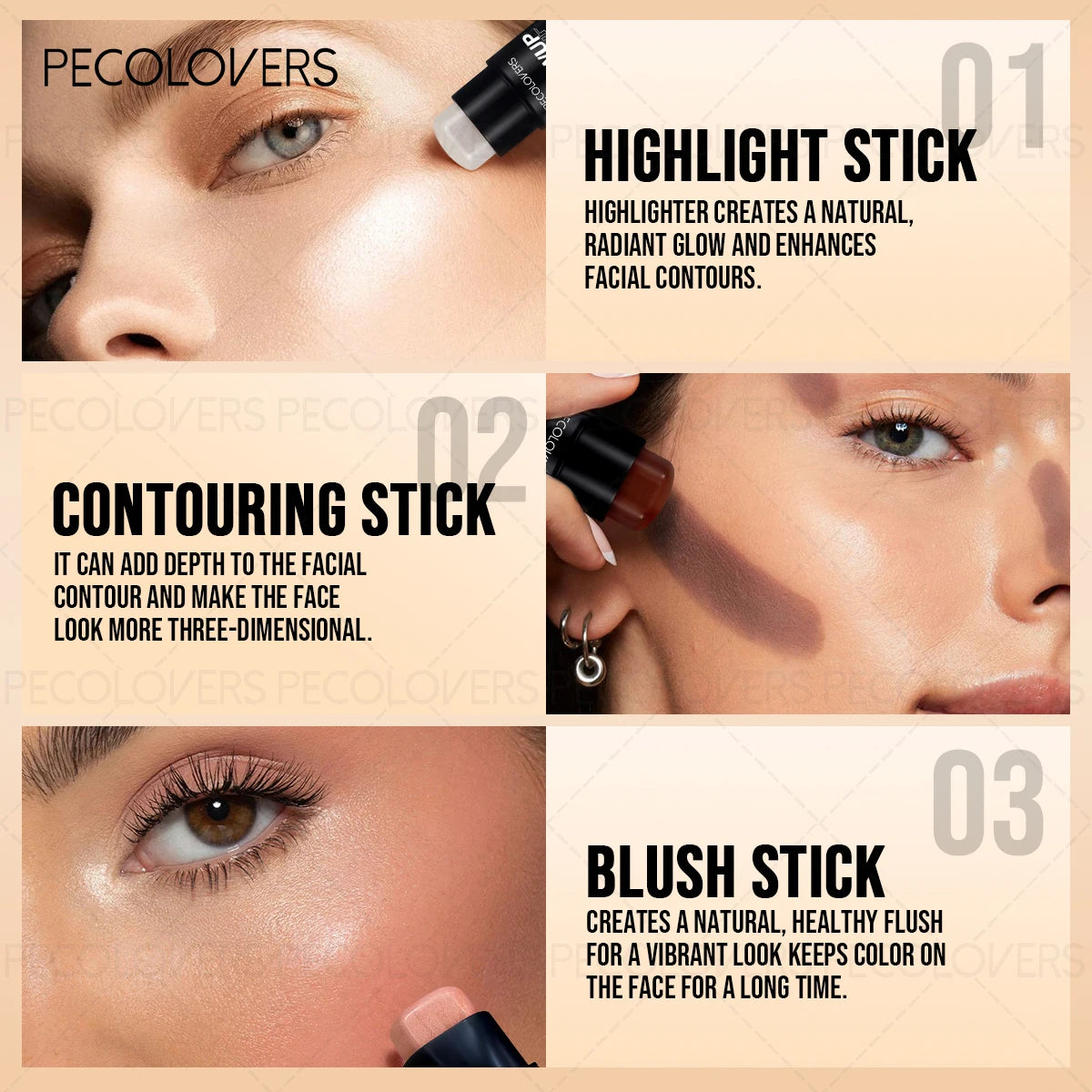 1 Pcs Waterproof Face Highlight Stick, Long-lasting Natural Finish for All Skins, Highlight & Contour & Concealer 3D Face Eternal Bloom Co