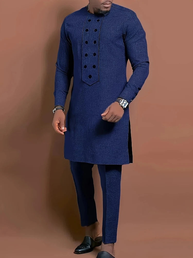 Men's Casual Long-Sleeved Two-Piece Set: Mid-Length Top and Trousers Eternal Bloom Co