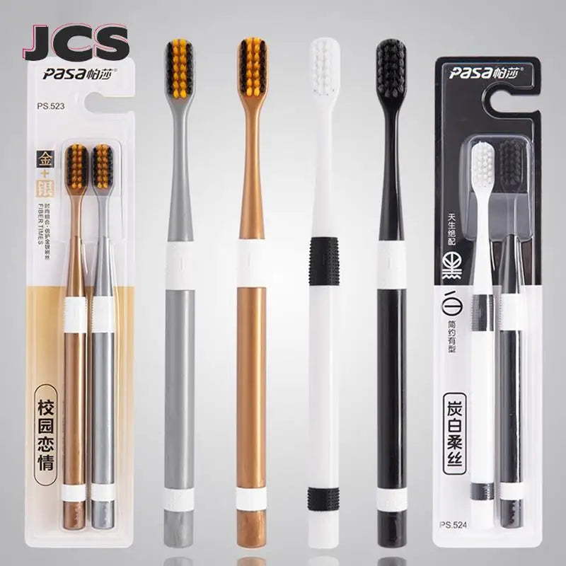 2 Pcs/Set Bamboo Charcoal Toothbrushes Ultra-Fine Soft Bristle Cleaning, Family Outfit Couple Adult Fine Bristle Toothbrush Set Eternal Bloom Co