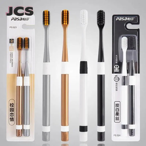 2 Pcs/Set Bamboo Charcoal Toothbrushes Ultra-Fine Soft Bristle Cleaning, Family Outfit Couple Adult Fine Bristle Toothbrush Set Eternal Bloom Co
