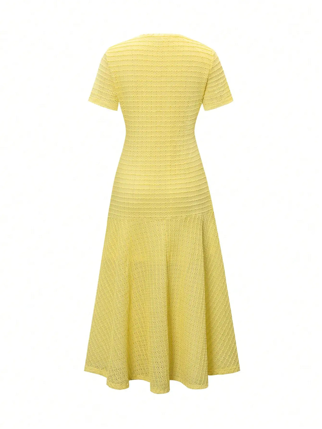 Yellow Textured Knit Midi Dress with Front Buttons and Faux Pockets Eternal Bloom Co