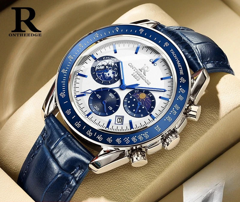 Ruizhiyuan Men’s Chronograph Watch, Panda Daytona Style, Multifunction 6-Hand Big Dial Quartz Wristwatch for Business & Sports Eternal Bloom Co