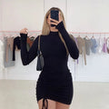 Elegant Lace Up Dress Solid Pleated Slim Fit Party Bodycon Female Sexy Mini Dresses Purple Black Vestidos Eternal Bloom Co
