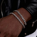 2pcs Men's Chain Bracelets,Stainless Steel Silvery Golden Black Color Twist Rope Chain Wristband,Trendy Cuban Link Chains Gift Eternal Bloom Co
