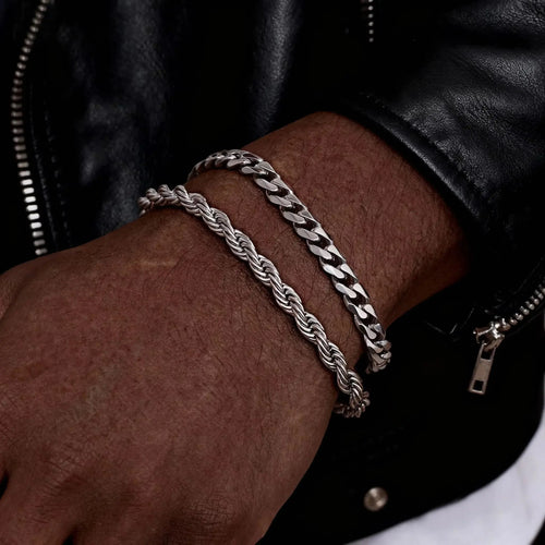 2pcs Men's Chain Bracelets,Stainless Steel Silvery Golden Black Color Twist Rope Chain Wristband,Trendy Cuban Link Chains Gift Eternal Bloom Co