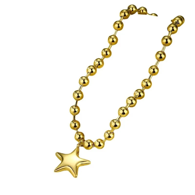 Exaggerated Atmosphere, Personality, Fashion, Big Five-pointed Star Love, Stainless Steel Necklace, New Popular and Non-fading Eternal Bloom Co