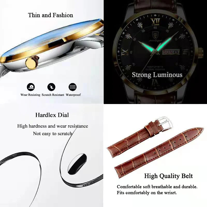 POEDAGAR Luxury Brand Men Watches Waterproof Luminous Leather Quartz Man Wristwatch Casual Sports Military Watch For Men relogio Eternal Bloom Co