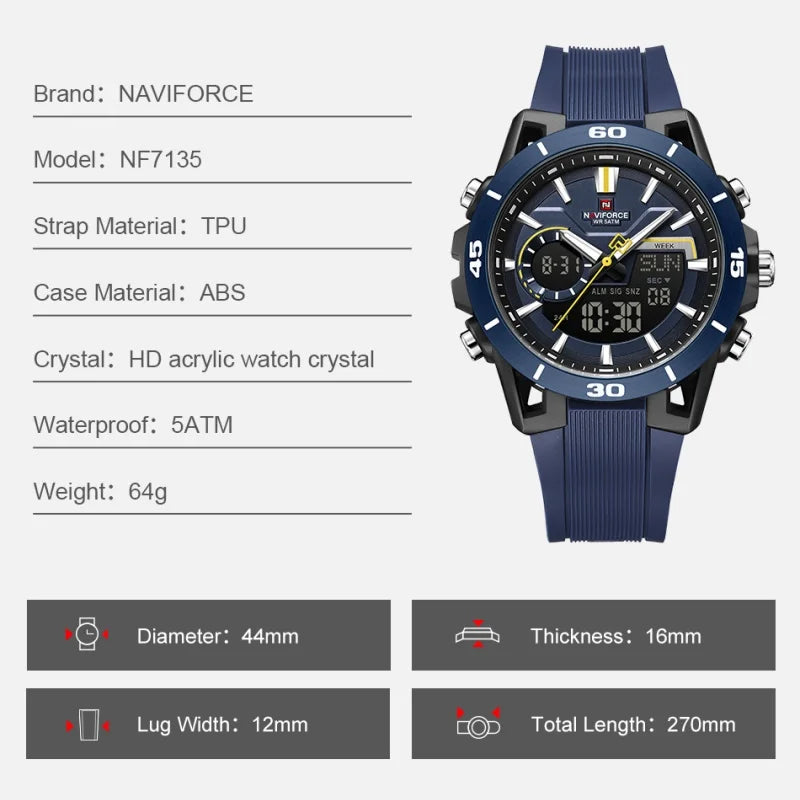 High Quality NAVIFORCE Casual Men Dual Watch Sport Water Resistant Countdown Wristwatch Man chronograph Alarm Clock Reloj Hombre Eternal Bloom Co