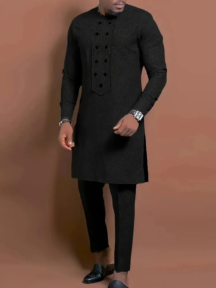 Men's Casual Long-Sleeved Two-Piece Set: Mid-Length Top and Trousers Eternal Bloom Co