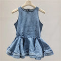 Acid Wash Denim Sleeveless Peplum Top ODMPOD