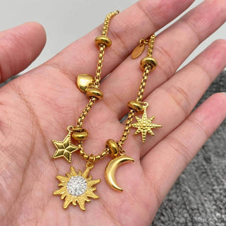 Star & Moon & Sun& Heart charm 18K Golden Bracelet - FGS/MS