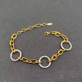 Two Tone Ring Linked 18K Gold Plated SS Bracelet - FGS