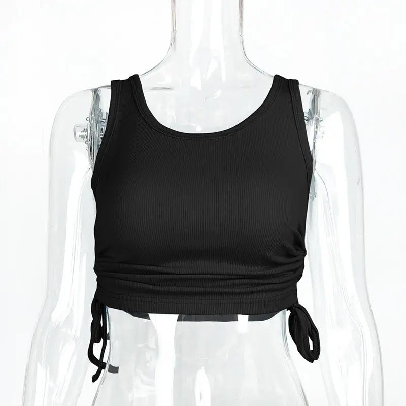Ribbed Drawstring Slim Cropped Tank Top ODMPOD