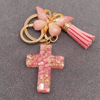 Resin Cross Butterfly Charm Tassel Keychain Bag Ornaments