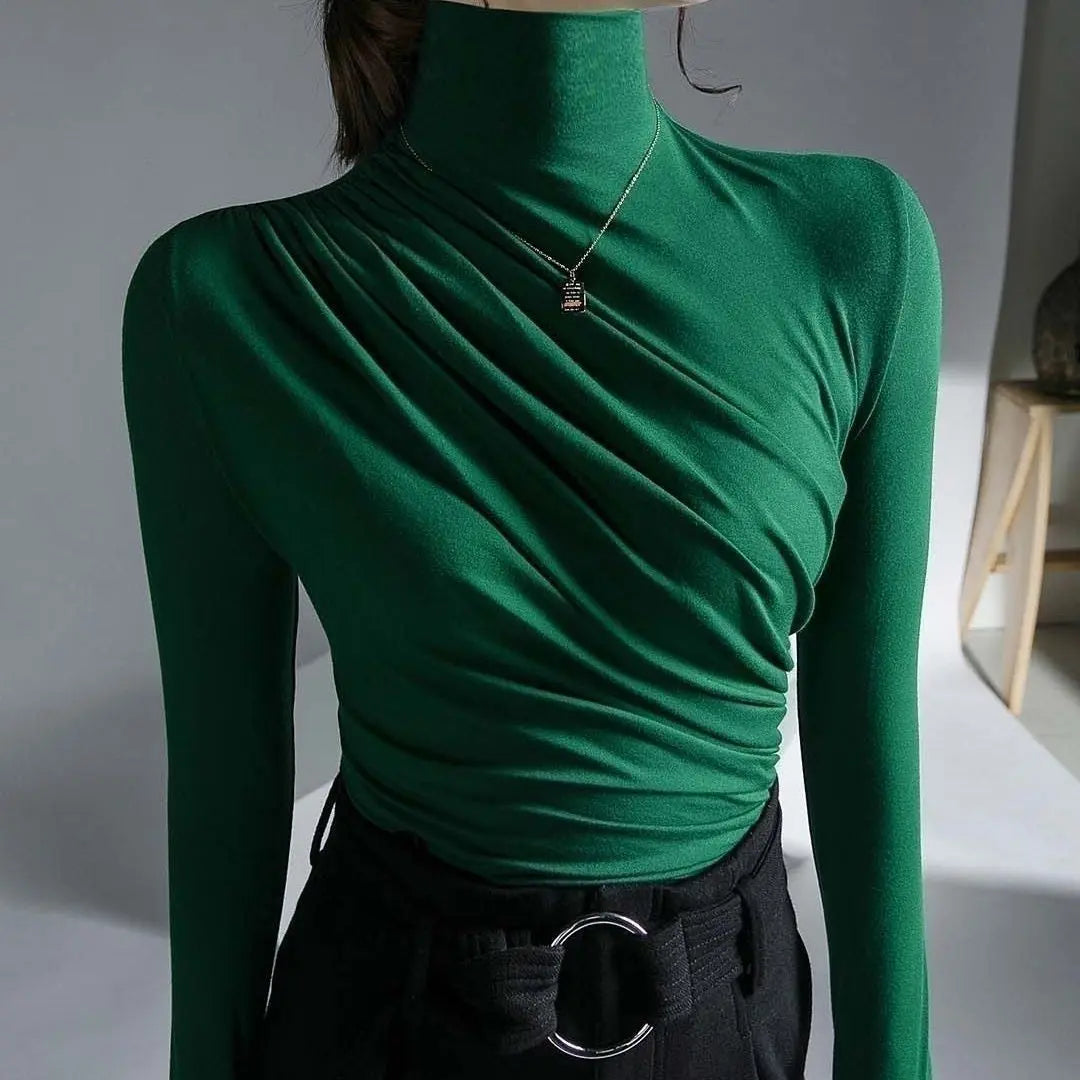Peplum Top Elegant High Neck Bottoming Shirt ODMPOD