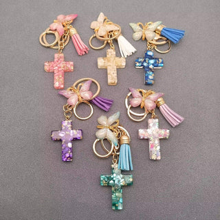 Resin Cross Butterfly Charm Tassel Keychain Bag Ornaments