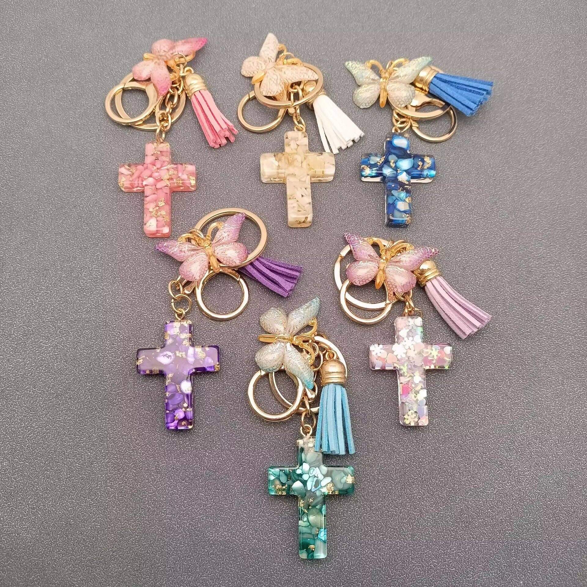 Resin Cross Butterfly Charm Tassel Keychain Bag Ornaments Mio Queena