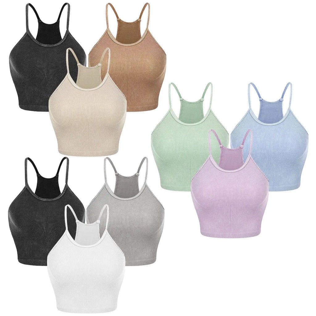 3 Pack Women Crop Basic Tank Top Ribbed Knit Sleeveless Round Neck 9 Color Machine Wash Summer Crop S To XL ODMPOD