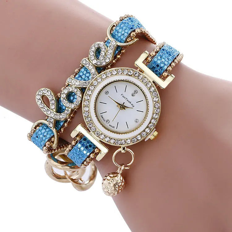 Crystal Leather LOVE Bracelet Womens Watch Eternal Bloom Co