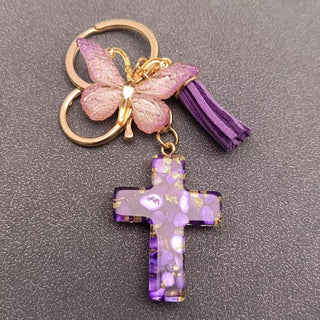 Resin Cross Butterfly Charm Tassel Keychain Bag Ornaments