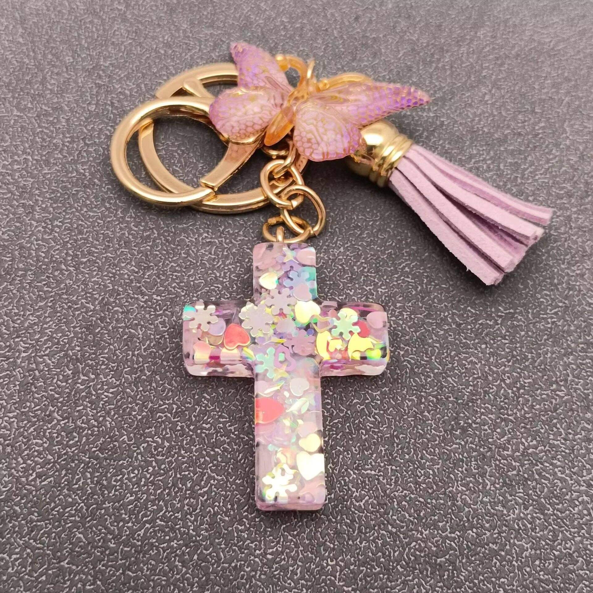 Resin Cross Butterfly Charm Tassel Keychain Bag Ornaments Mio Queena