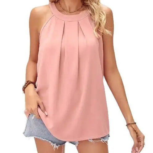 Women's Sleeveless Round Neck Strap Peplum Top ODMPOD
