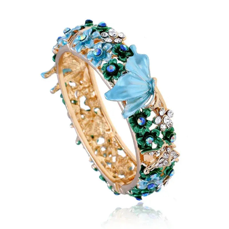 Painted Butterfly And Flower Open Bangle ODMPOD