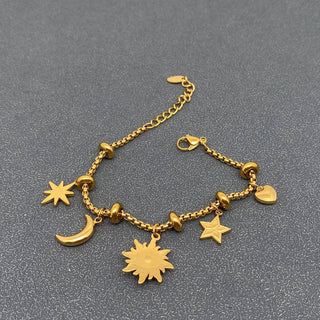 Star & Moon & Sun& Heart charm 18K Golden Bracelet - FGS/MS