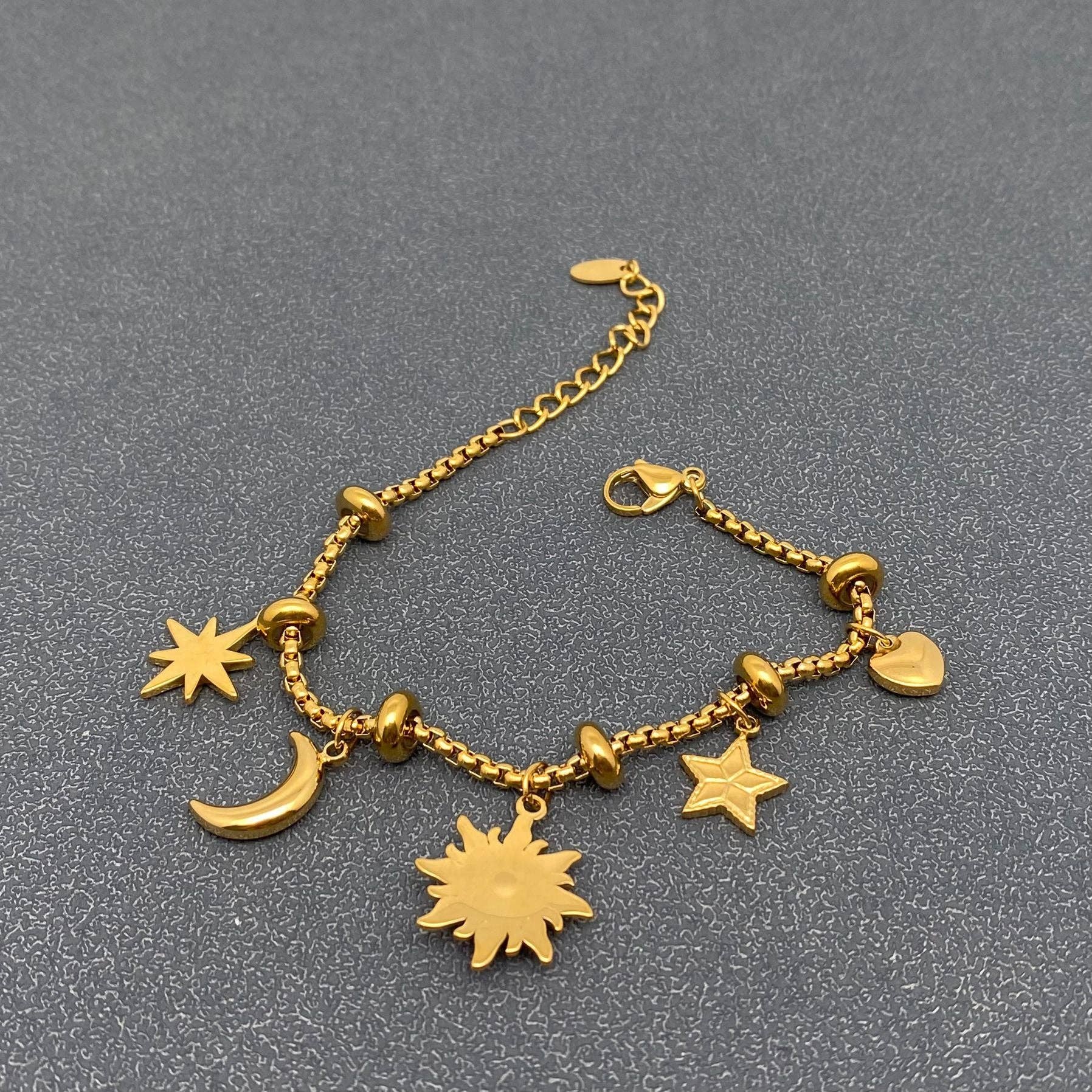 Star & Moon & Sun& Heart charm 18K Golden Bracelet - FGS/MS Mio Queena